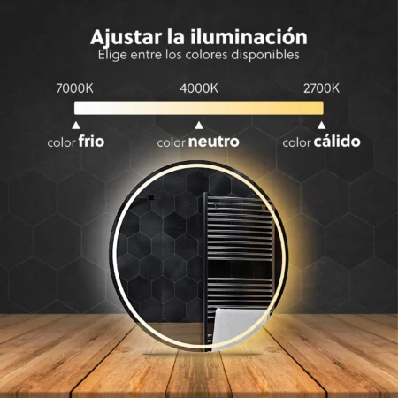 Espejo redondo con contorno arenado y luz LED - Valencia - Imagen 3